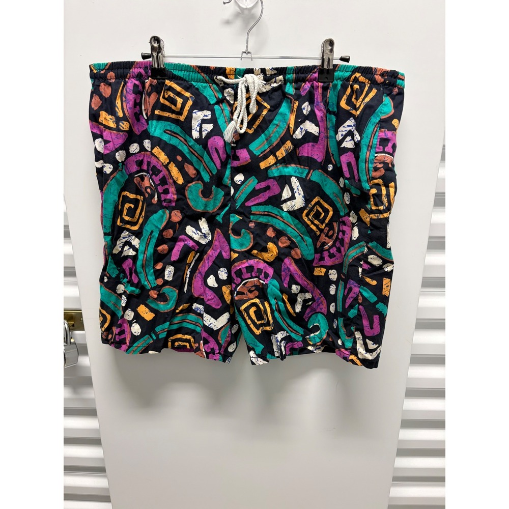 Vintage Sea Mark Swim‎ Trunks Shorts Mens Large L Black Abstract Geometric Good